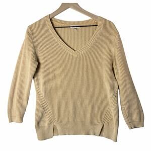 Tyler Boe V-Neck Sweater Yellow Cotton Blend Knit Women's size S